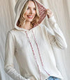 Women's Floral Cable Knit Sweater Hoodie | Cream
